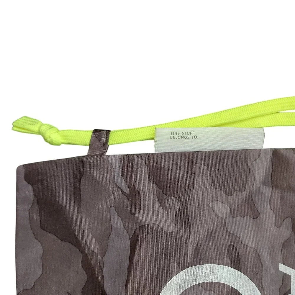 ATHLETA Girl Camo Bag Drawstring Backpack Neon Green Gray Lightweight Sports Gym